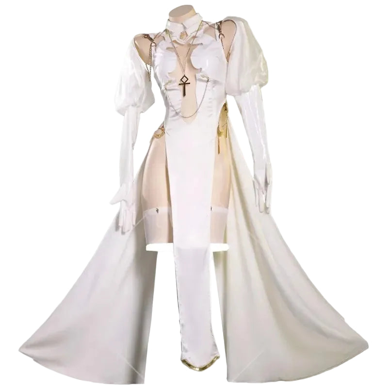Women's Halter Cutout Dress Set with Veil, Chain Details and Coordinated Accessories
