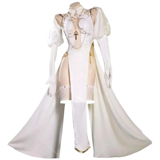 Women's Halter Cutout Dress Set with Veil, Chain Details and Coordinated Accessories