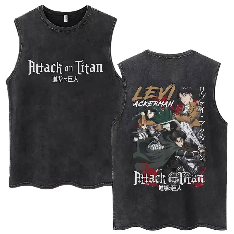 Japanese Streetwear Graphic Sleeveless Tank Top with Dynamic Manga Illustration Artwork Design