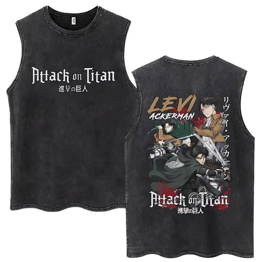 Japanese Streetwear Graphic Sleeveless Tank Top with Dynamic Manga Illustration Artwork Design