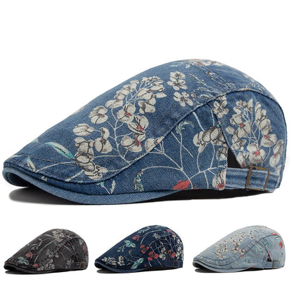 Vintage Floral Cotton Flat Cap for Casual Everyday Outdoor Heritage Fashion Style