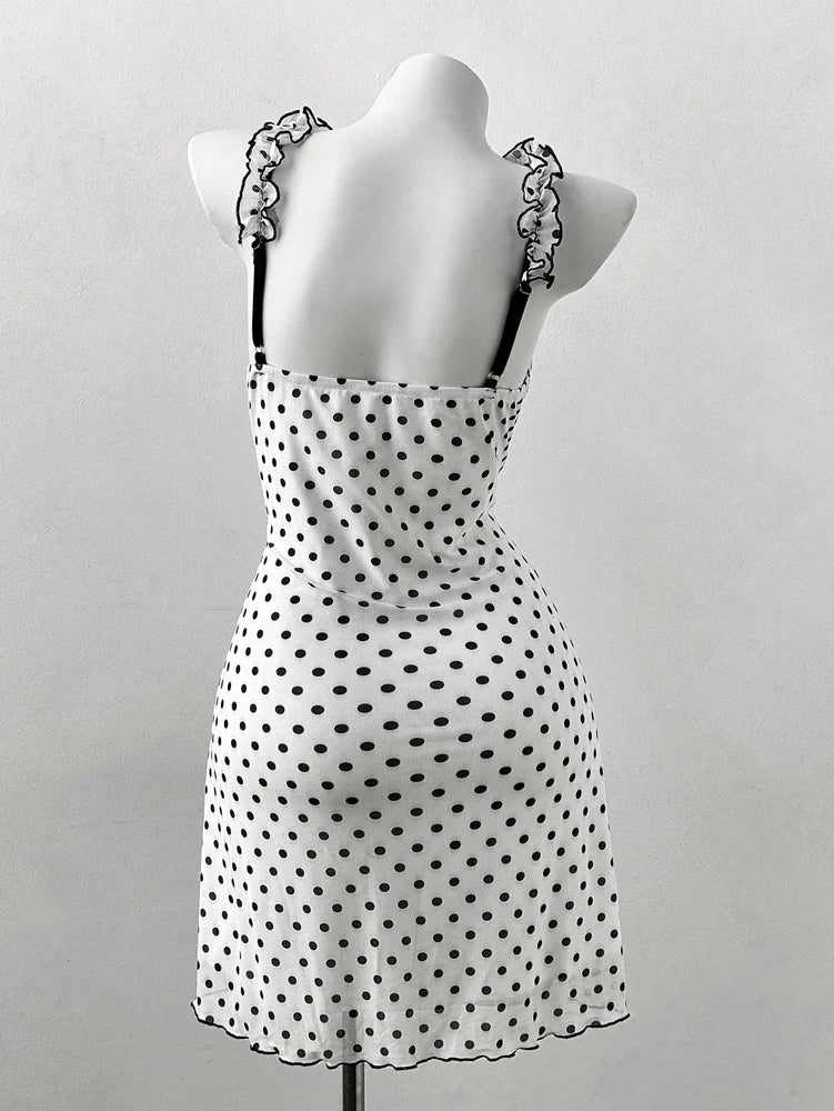 Vintage Polka Dot Gothic Mini Dress with Dark Coquette Aesthetic