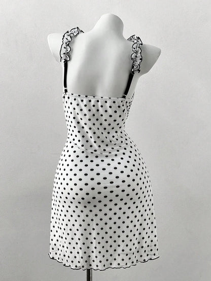 Vintage Polka Dot Gothic Mini Dress with Dark Coquette Aesthetic