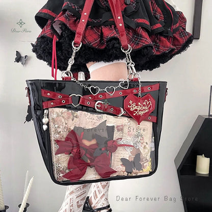 Transparent Display Shoulder Bag with Chain Detail and Crossbody Strap