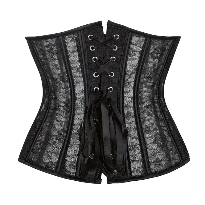 Ethereal White Floral Lace Underbust Waist Cincher with Front Clasps