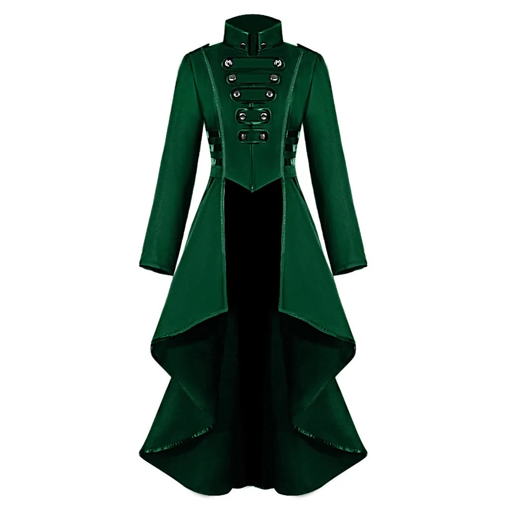 Structured High Collar Gothic Coat Dress with Dramatic Alternative Fashion Style - BigCat Streetwear