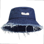 Distressed Denim Bucket Hat Frayed Brim Casual Streetwear Fisherman Outdoor Cap