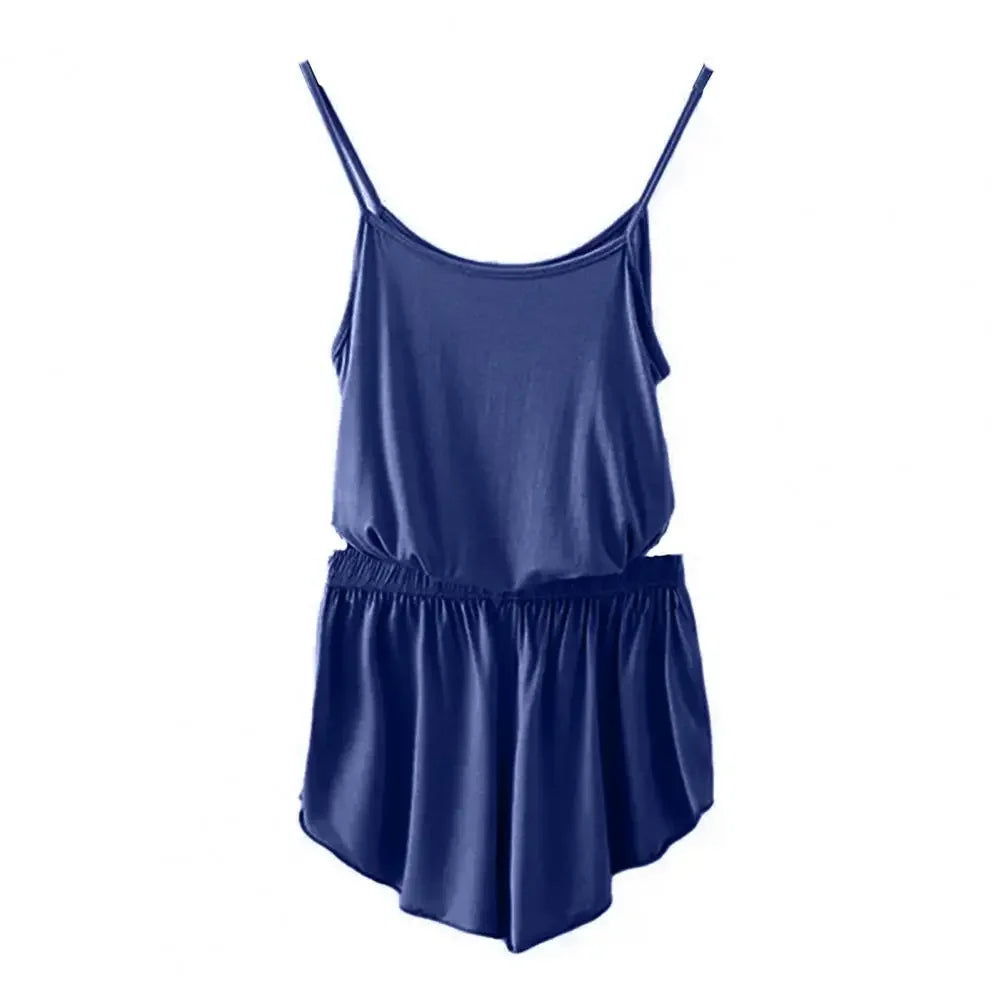 Women's Two-Piece Summer Pajama Set with Sleeveless Camisole Top and Matching Shorts, Solid-Color Lightweight Sleepwear Loungewear