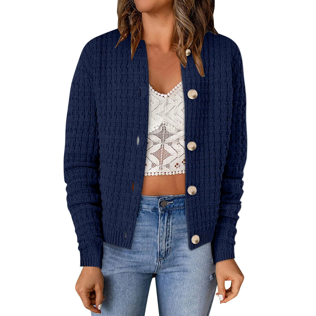 Women's Button Front Knit Cardigan Sweater with Relaxed Everyday Silhouette