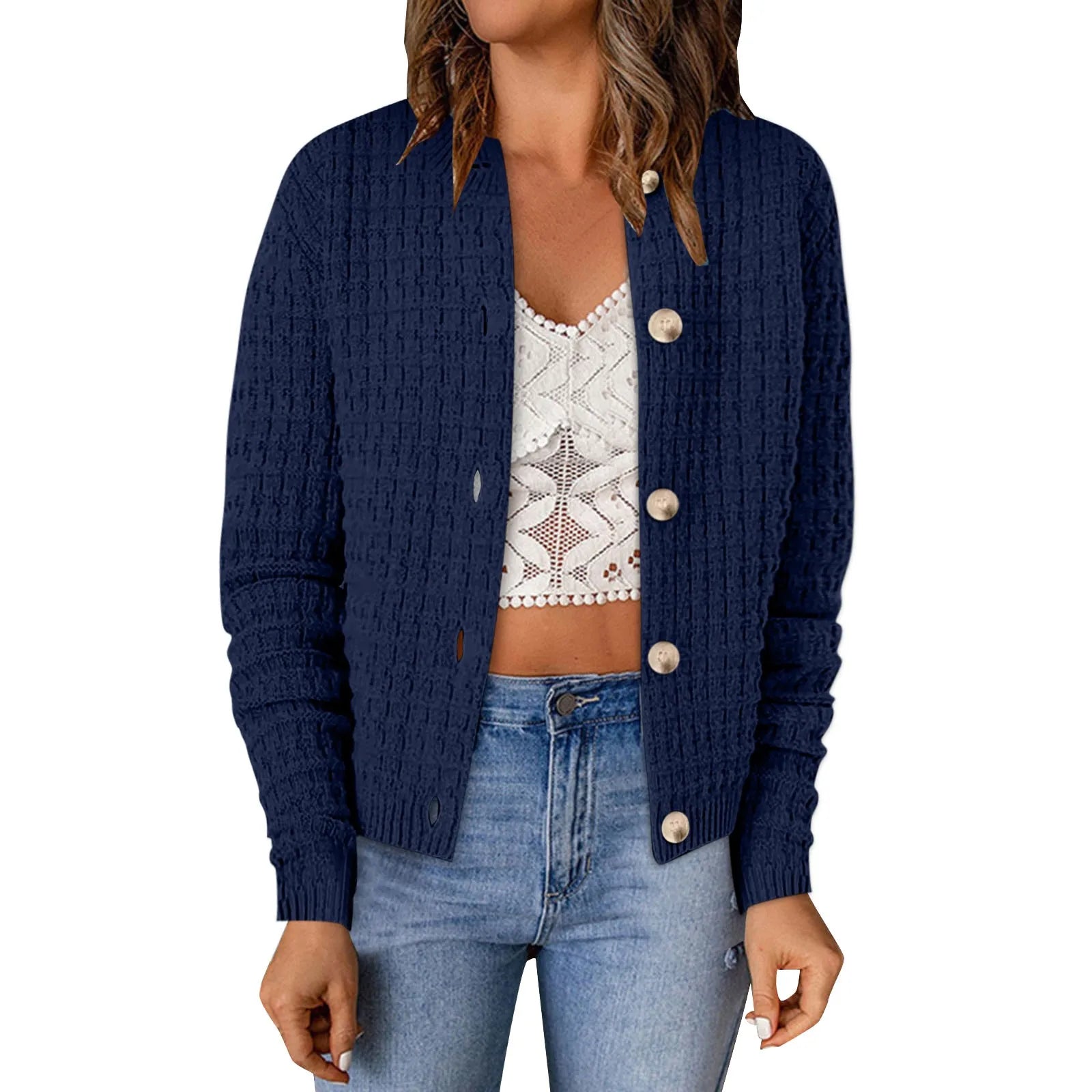 Women's Button Front Knit Cardigan Sweater with Relaxed Everyday Silhouette