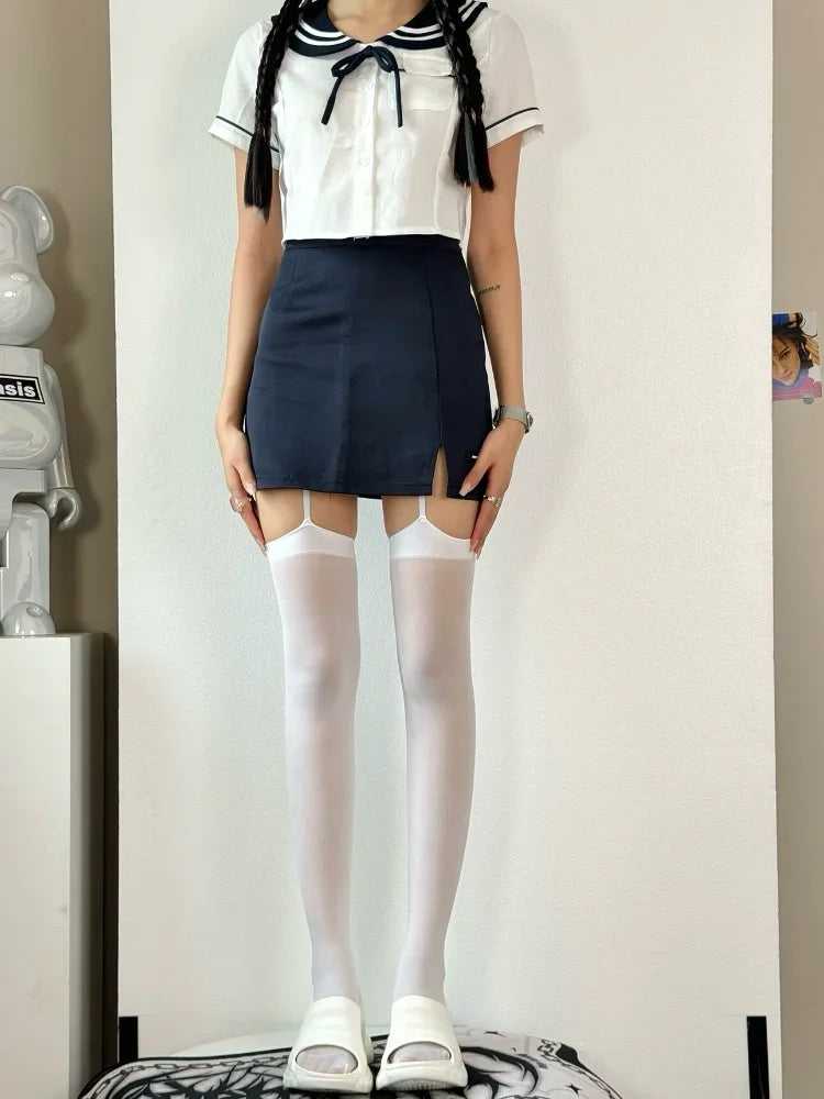 Lightweight Sheer Thigh High Stockings with Stay-Up Design for Everyday Layered Fashion Styling