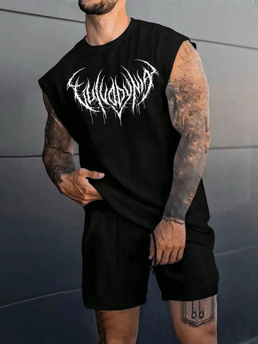Manga-Inspired Cotton Sleeveless Tank Top with Dark Gothic Lettering Streetwear Aesthetic