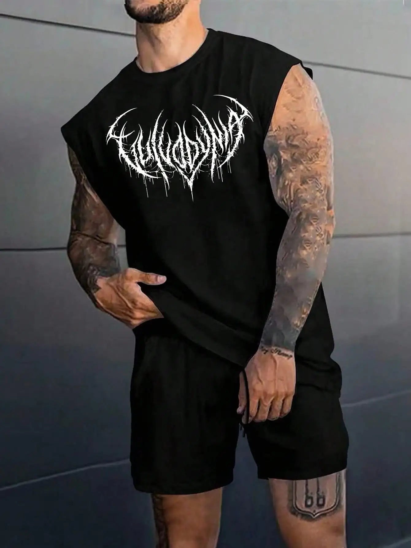Manga-Inspired Cotton Sleeveless Tank Top with Dark Gothic Lettering Streetwear Aesthetic