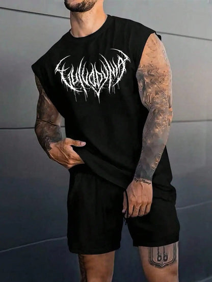Manga-Inspired Cotton Sleeveless Tank Top with Dark Gothic Lettering Streetwear Aesthetic