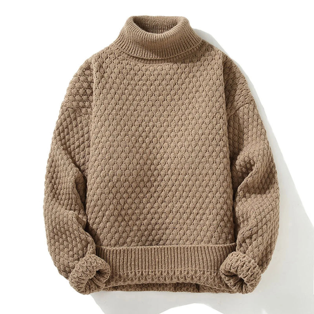 Men's Textured High Neck Relaxed Fit Contemporary Knit Sweater Pullover