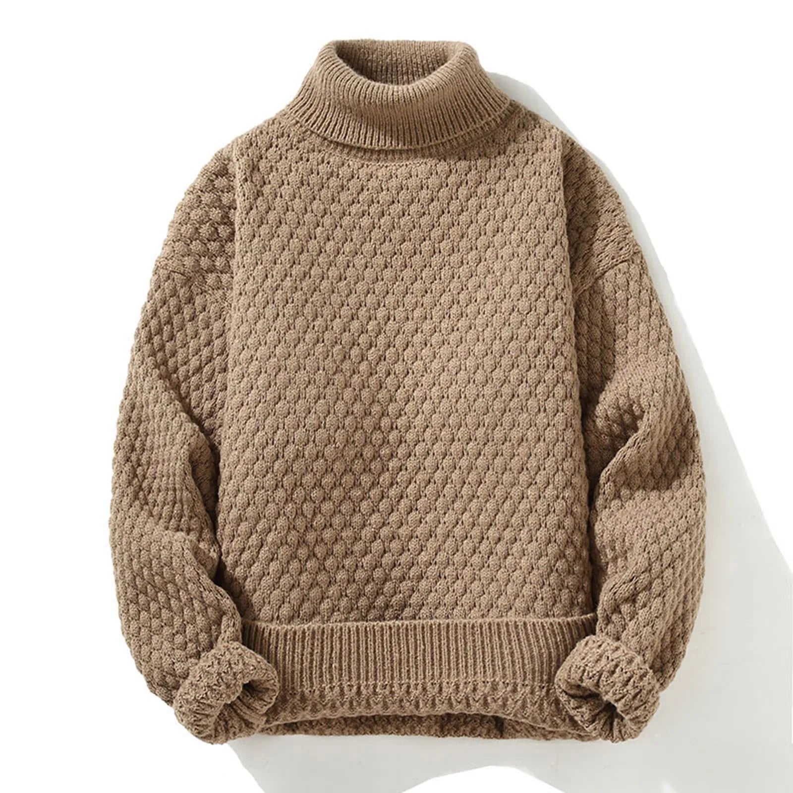Men's Textured High Neck Relaxed Fit Contemporary Knit Sweater Pullover