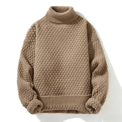 Men's Textured High Neck Relaxed Fit Contemporary Knit Sweater Pullover