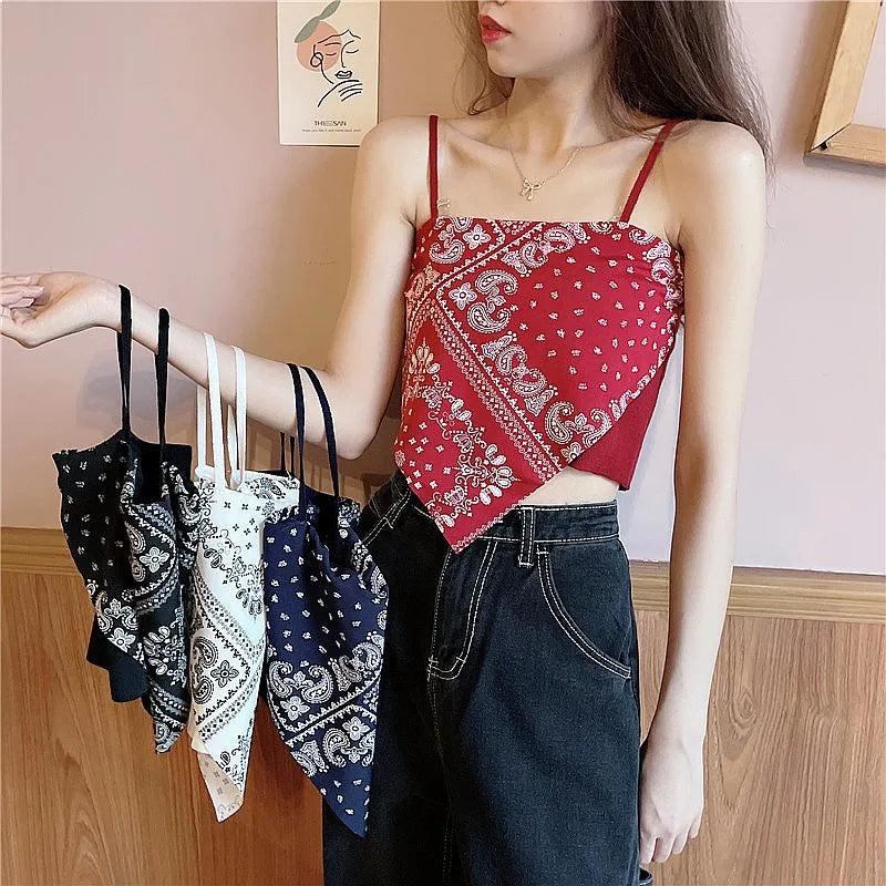 Floral Corset Crop Top with Slim Fit Irregular Hem Contemporary Streetwear Camisole Style