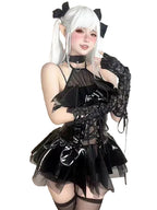 Dark Romance Halter Neck Dress with Corset Lacing and Sheer Ruffles