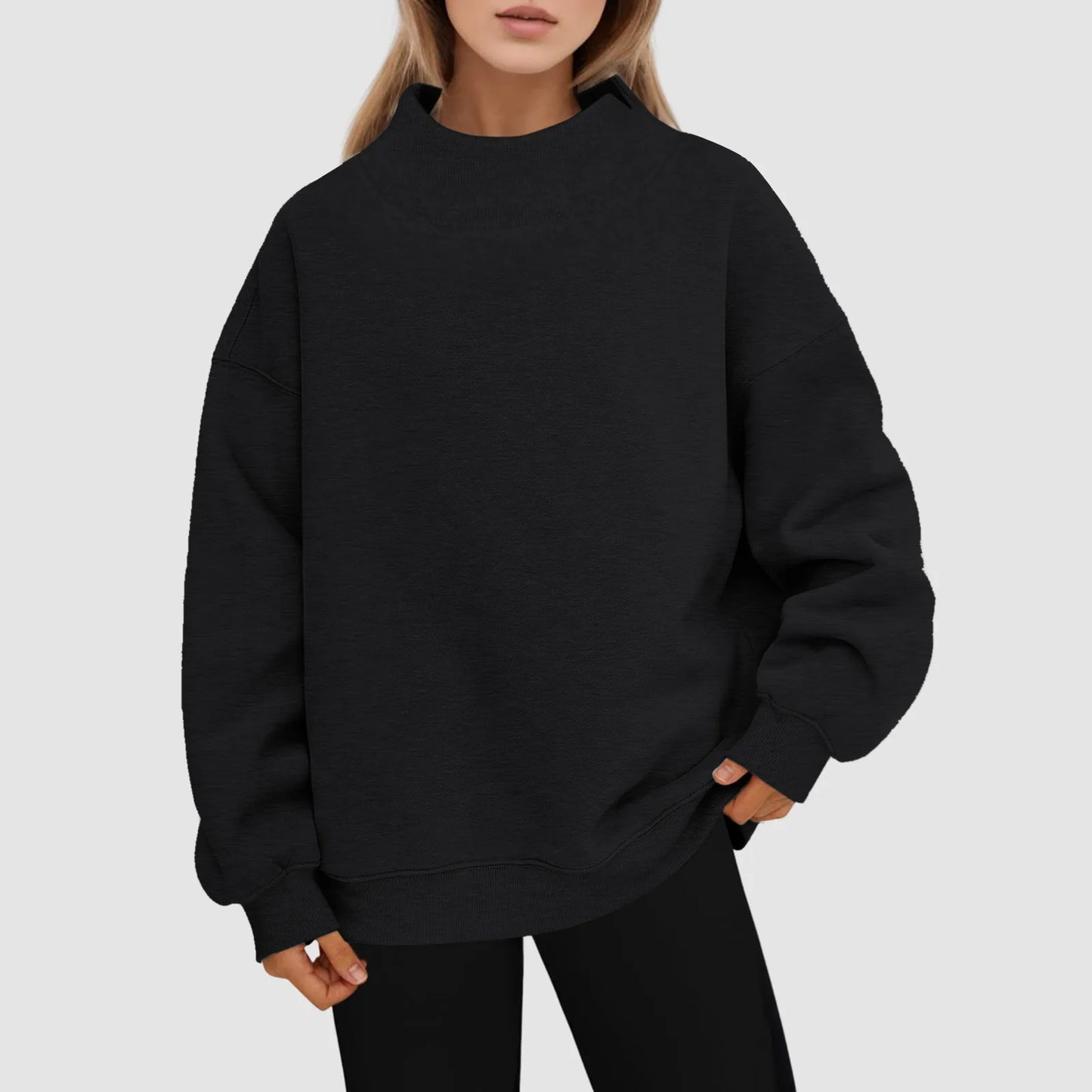 Women's Oversized Fleece Crew Neck Sweatshirt with Relaxed Fit for Everyday Comfort