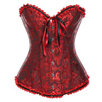 Vintage Brocade Corset Top with Buckle Accents and Lace-Up Back Design