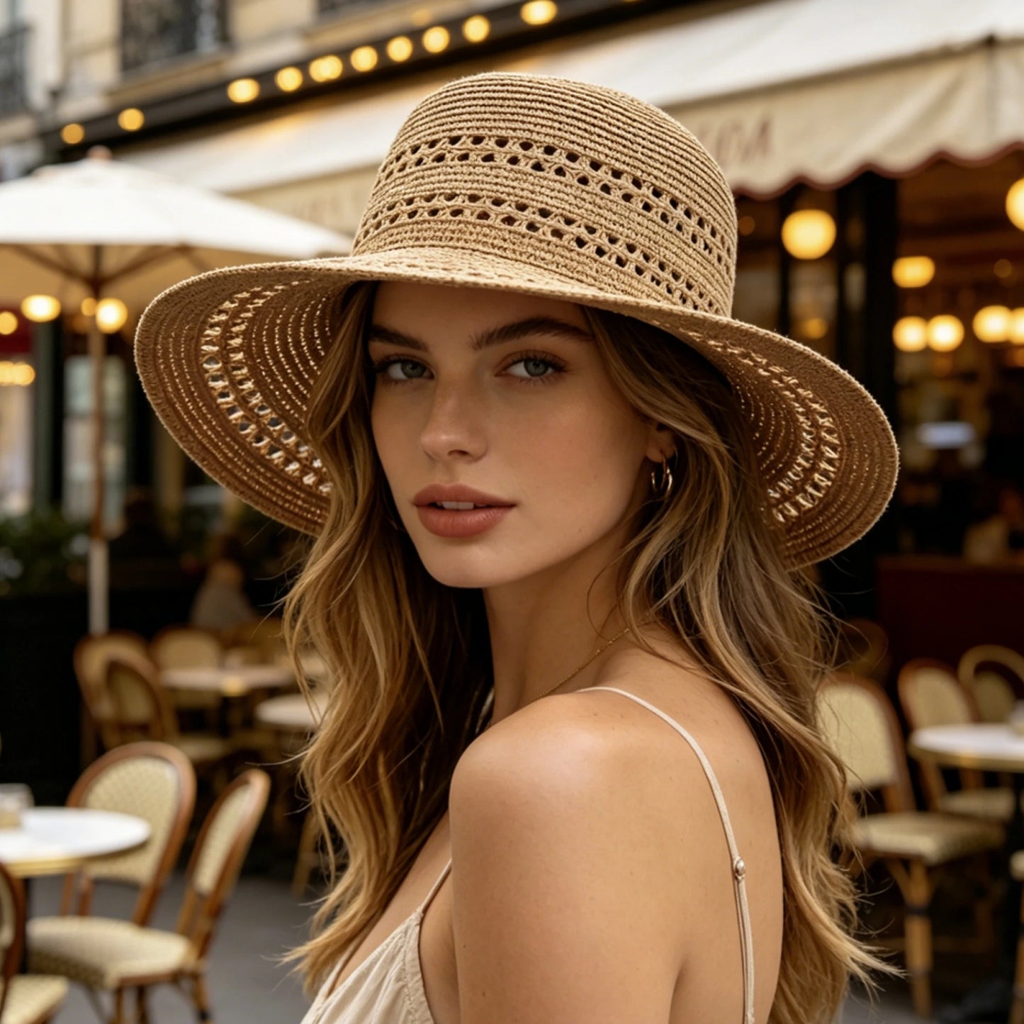 Women's Wide Brim Woven Sun Hat with Breathable Design for Beach and Vacation Wear