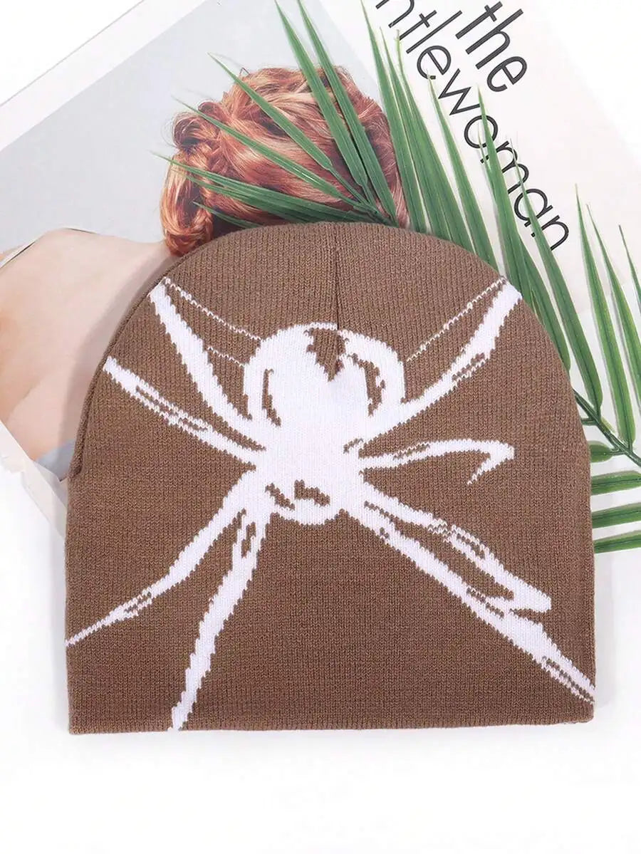 Abstract Spider Graphic Acrylic Knit Beanie for Modern Streetwear Casual Winter Fashion Style