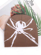 Abstract Spider Graphic Acrylic Knit Beanie for Modern Streetwear Casual Winter Fashion Style
