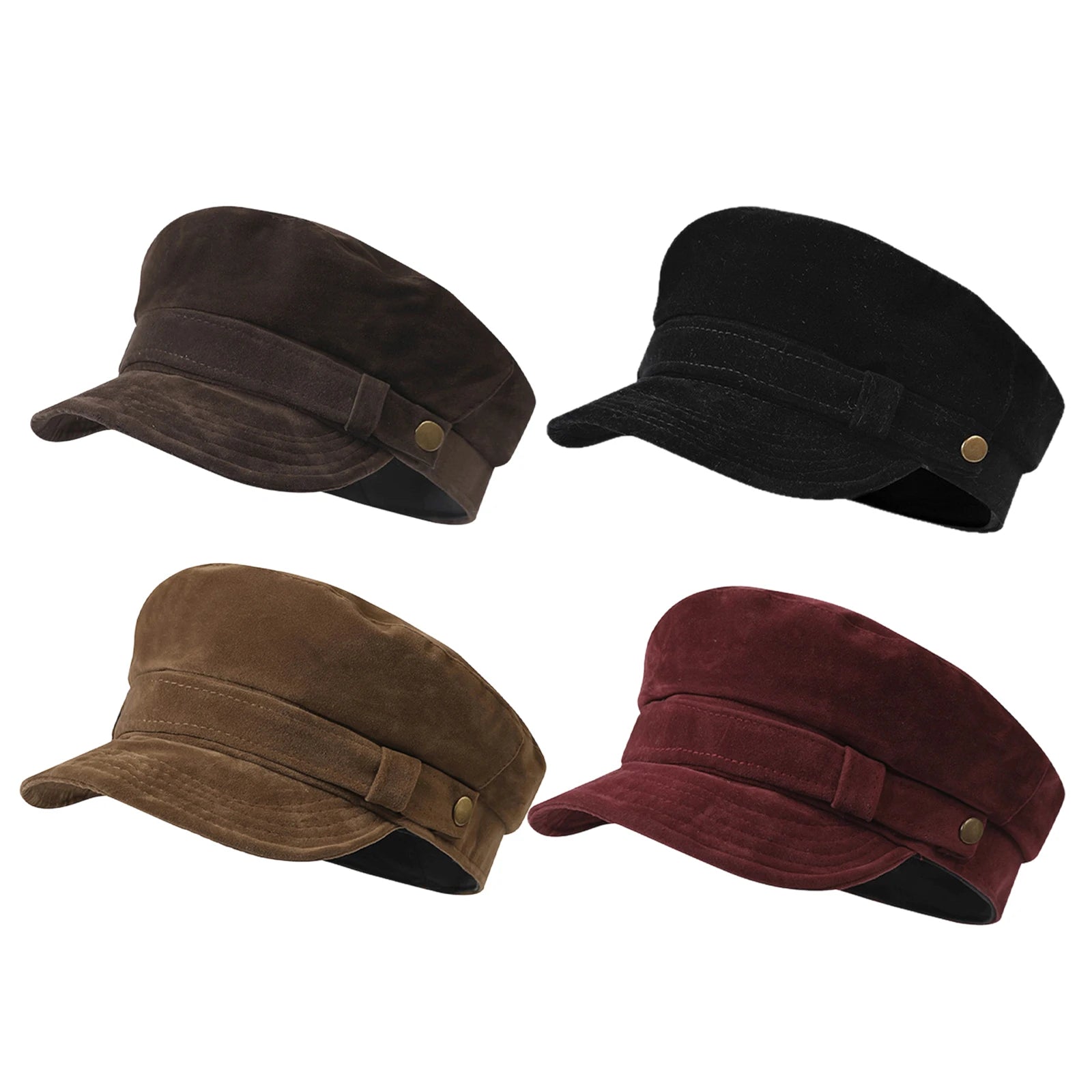 Vintage Military Baker Cap with Decorative Buckle for Casual Everyday Fashion Style