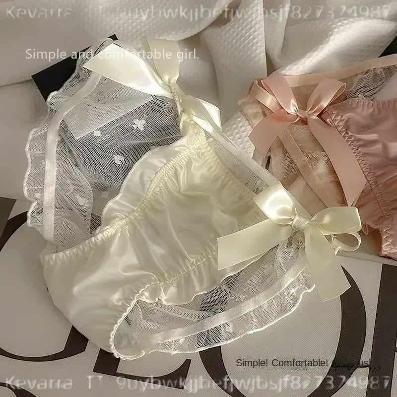 Glossy Ruffled Brief Panty with Delicate Bow Accents