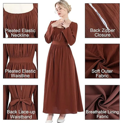 Vintage Long Sleeve Tie Waist Feminine Alternative Fashion Maxi Dress