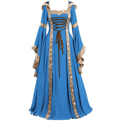 Victorian Gothic Lace-Up Renaissance Maxi Dress with Dramatic Flowing Sleeves