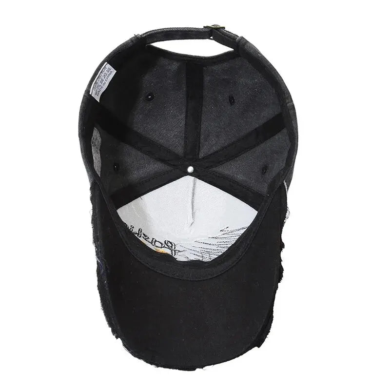 Retro Distressed Embroidered Baseball Cap Adjustable Streetwear Outdoor Fashion Hat