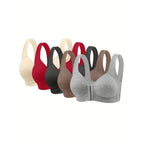 Ribbed Texture Front-Closure Wireless Bra with Wide Shoulder Straps