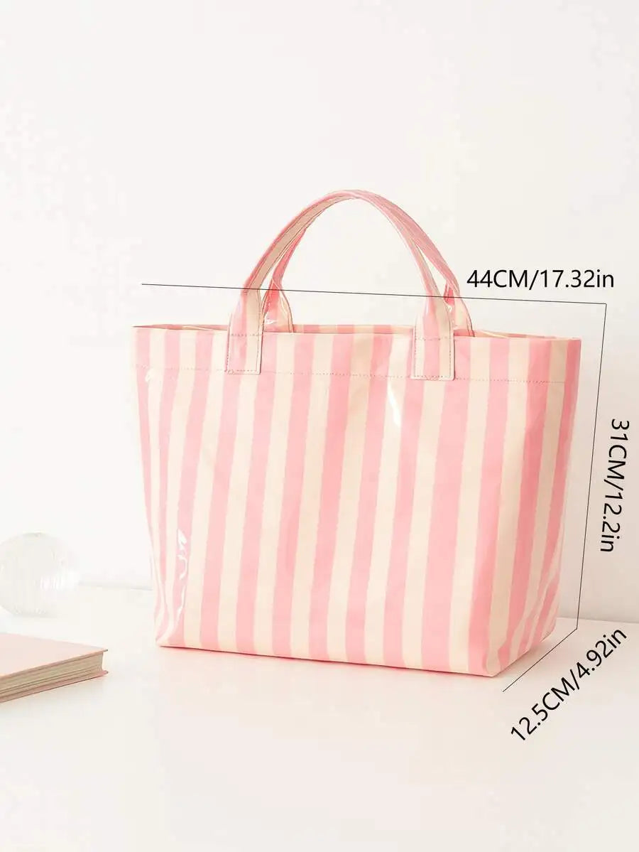 Striped Waterproof Tote Bag with Large Capacity Beach and Travel Design