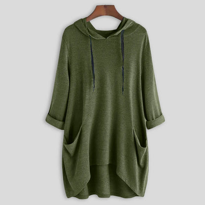 Relaxed Asymmetrical Hem Hooded Pullover for Casual Everyday Streetwear