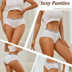 6-Piece Women’s Cotton Mid-Rise Bikini Briefs Set with Soft Stretch Fabric, Elastic Waistbands and Assorted Solid Colors
