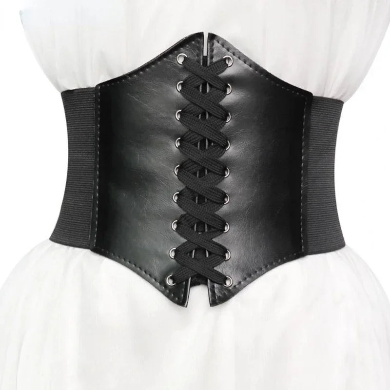 Embroidered Underbust Corset Belt with Structured Waist Definition and Lace-Up Front