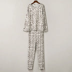 Relaxed-Fit Two-Piece Leopard Print Loungewear Set with Wide Neckline and Tapered Pants
