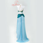 Women's Satin Halter Top and Layered Skirt Set with Detached Sleeves and Coordinated Accessories