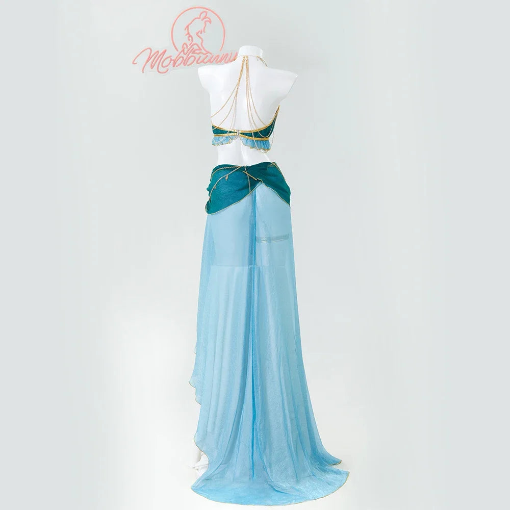 Women's Satin Halter Top and Layered Skirt Set with Detached Sleeves and Coordinated Accessories