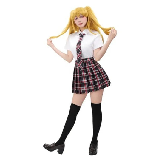 Women's Pleated School-Inspired Uniform Set with Short Sleeve Top, Bow Tie and Matching Accessories