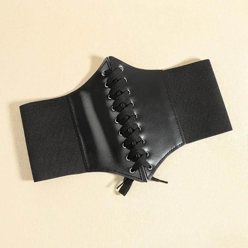 Faux Leather Lace-Up Waist Belt Corset with Wide Structured Design