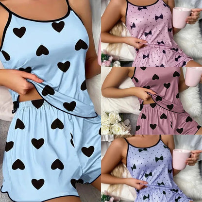 Heart Print Camisole Top and Shorts Sleepwear Co-Ord Set for Women
