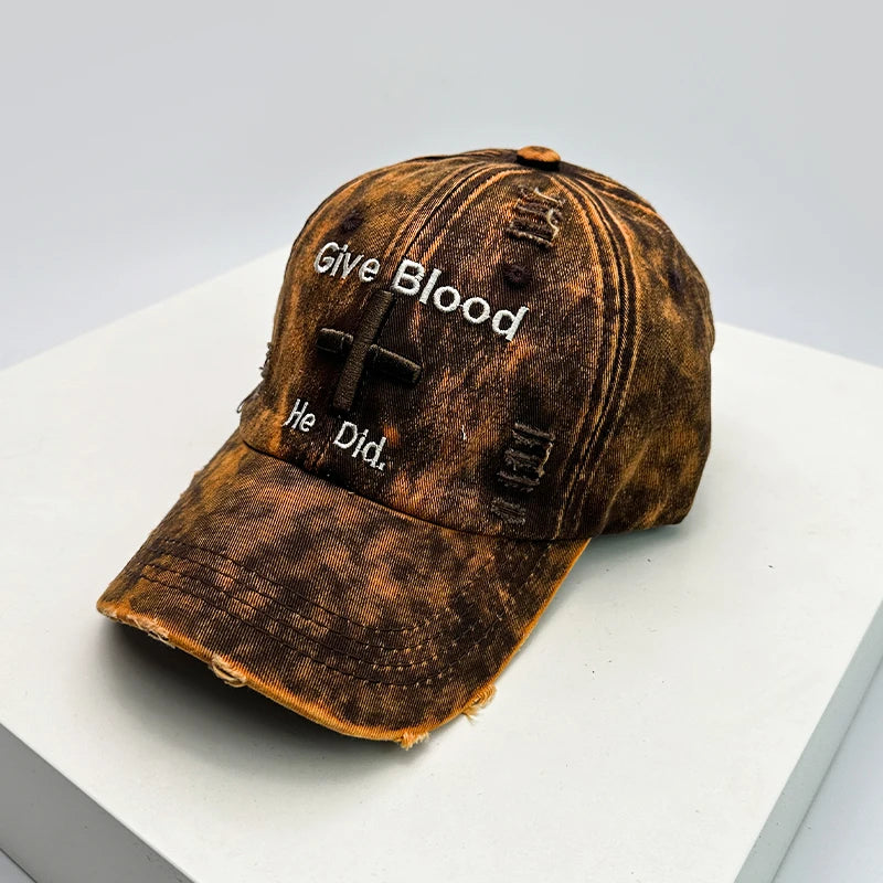 Vintage Embroidered Adjustable Cotton Baseball Cap with Distressed Finish for Casual Streetwear Fashion
