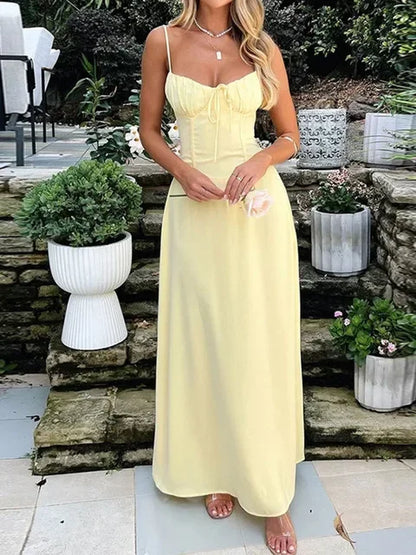 Minimal Strappy Maxi Dress With Soft Draping And Fluid Shape
