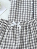 Women's Plaid Short Sleeve Pajama Shorts Co-Ord Set Lightweight Sleepwear