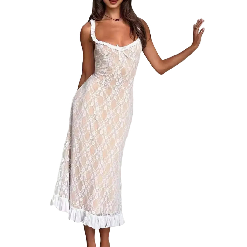 Lace Trim Slip Maxi Dress With Soft Flowing Silhouette