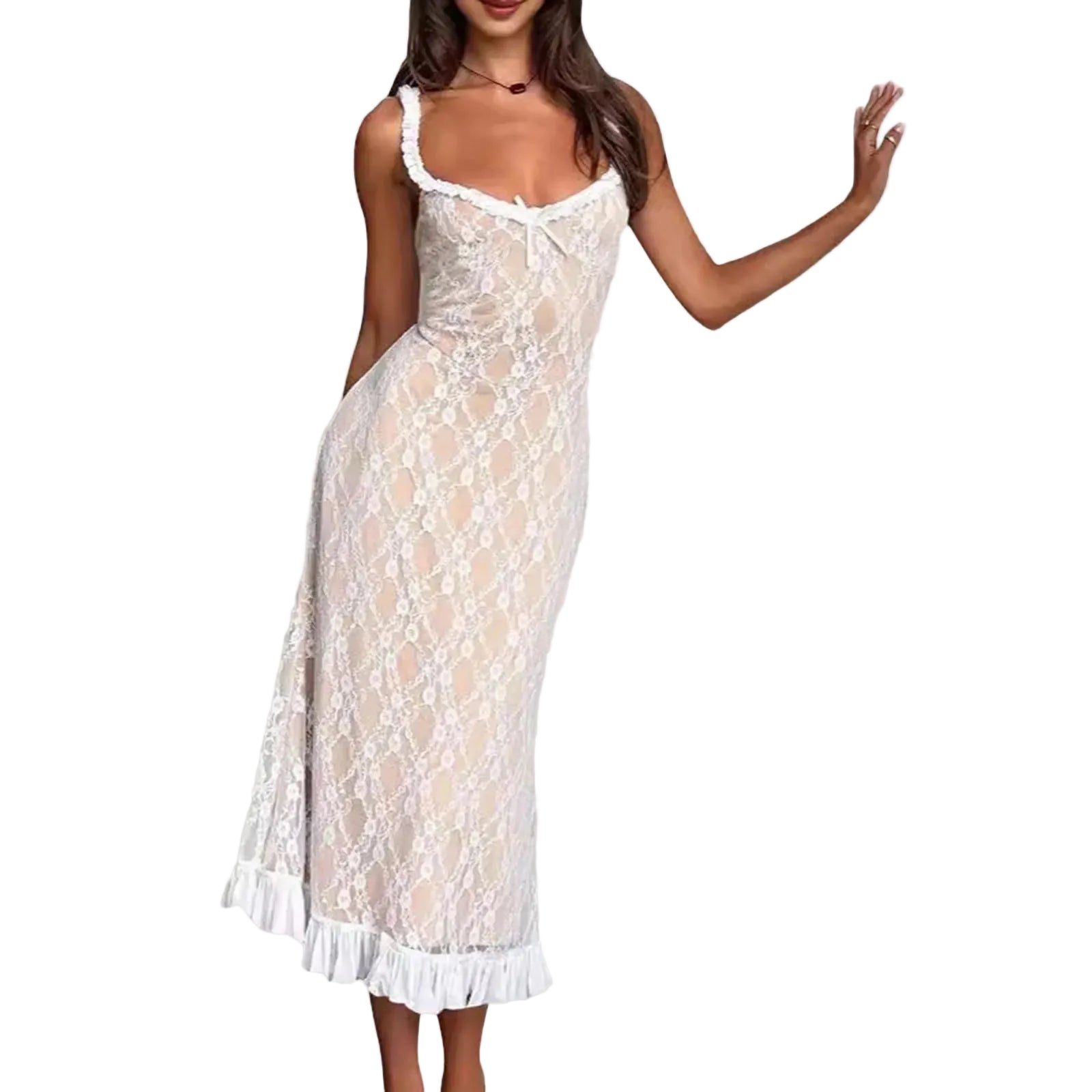 Lace Trim Slip Maxi Dress With Soft Flowing Silhouette