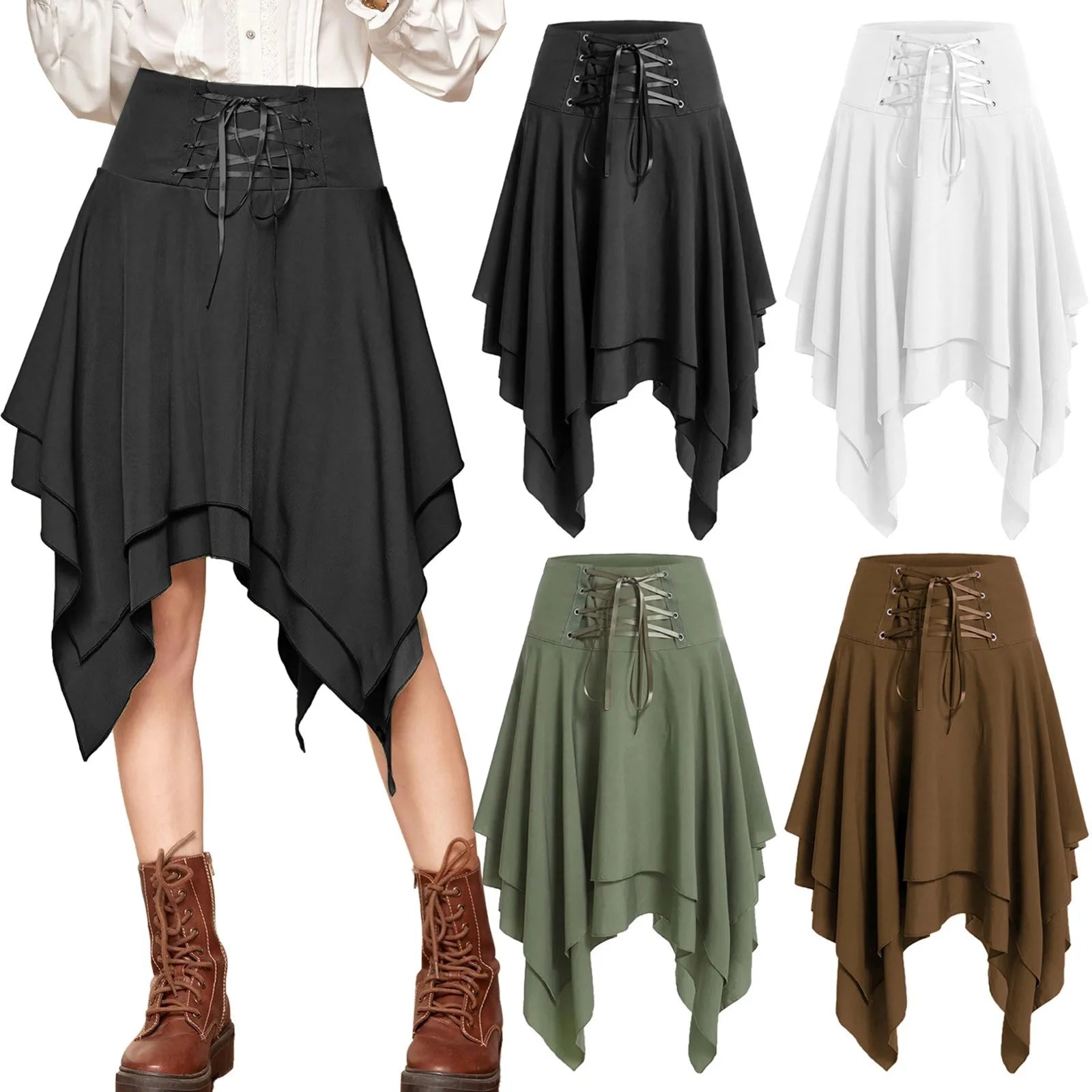 Asymmetrical Handkerchief Hem Lace Up Gothic Inspired Alternative Mini Skirt